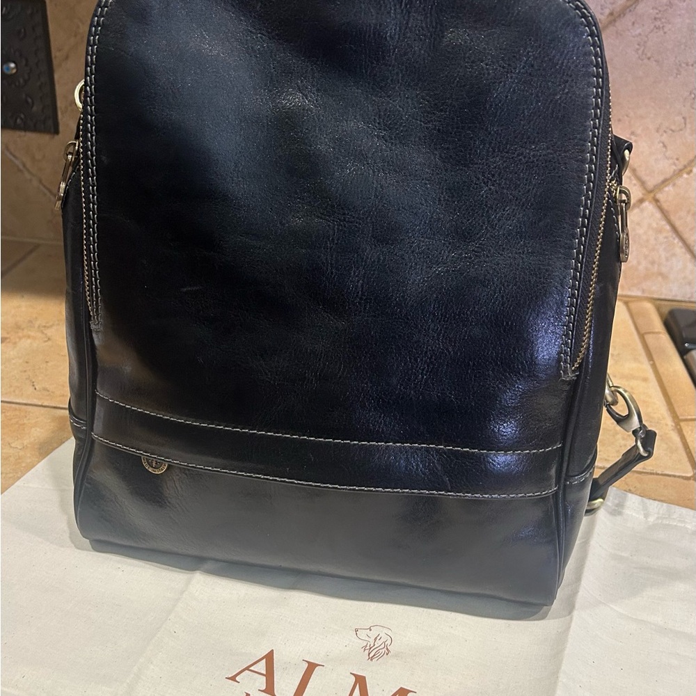 Backpack - Convertible.  Black Leather with Glossy Finish